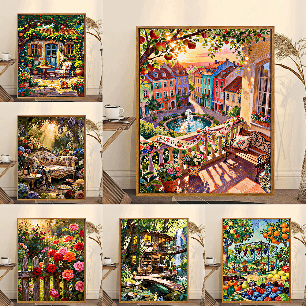 ภูมิทัศน์ / ระบายสีตามตัวเลข / ศิลปะผนัง / ภาพวาดผ้าใบ / ตกแต่งห้องนั่งเล่น / ตกแต่งบ้าน / วอลล์เปเปอร์