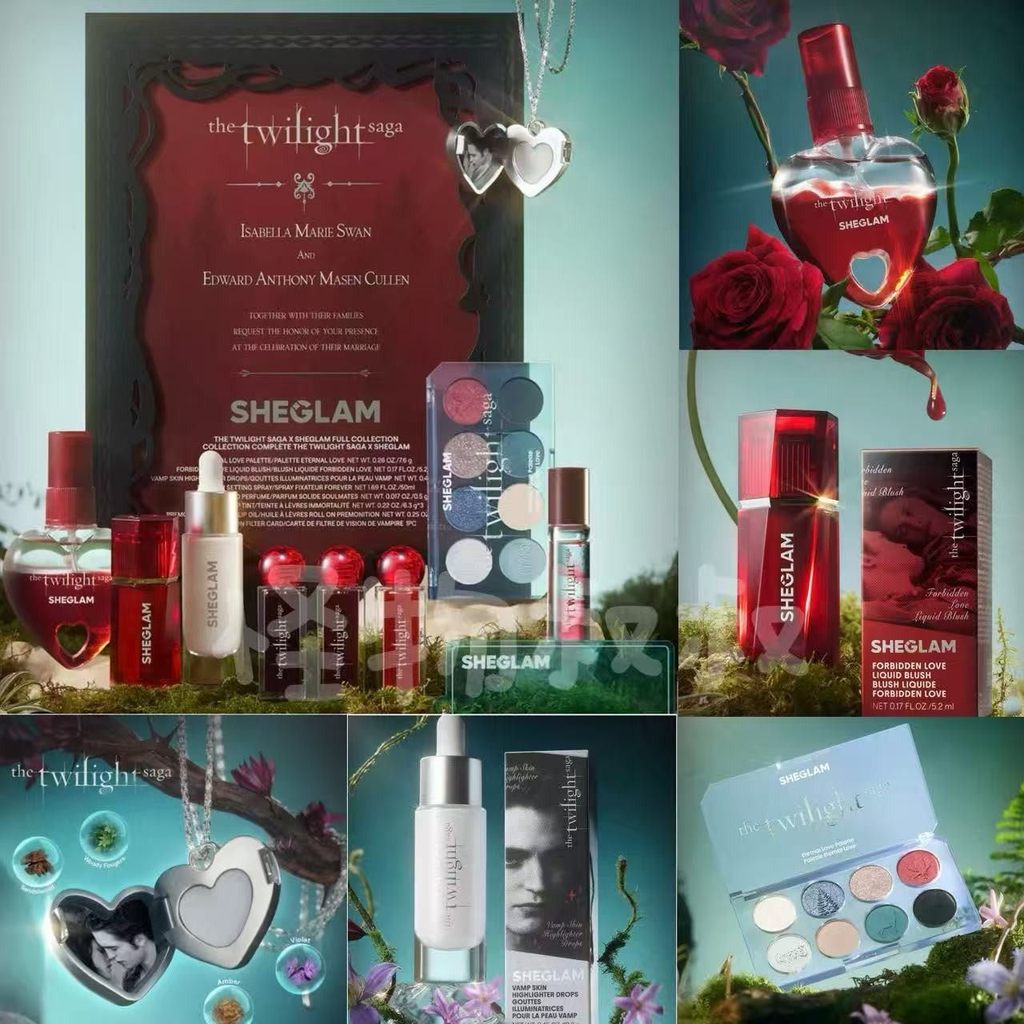 พร้อมสต็อก Sheglam Twilight Saga Co-Branded Twilight Saga Eyeshadow Lip Glaze Necklace Balm Lip Dye