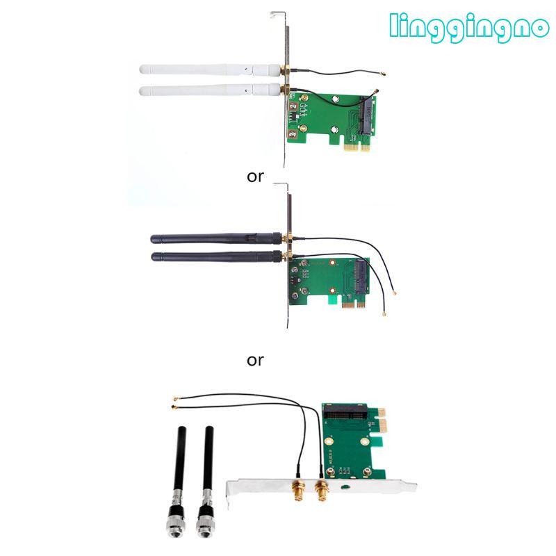 RR Mini PCI-E เป็นอะแดปเตอร์ PCIE WiFi Net-work Card Converter PCI-Express การ์ด 2 เสาอากาศ