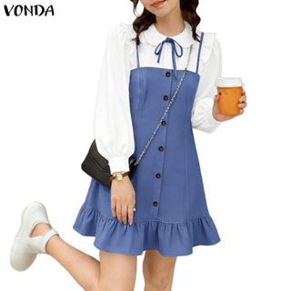 VONDA ผู้หญิงเกาหลี Girly ตุ๊กตาหวานโบว์แขนโคมไฟ Denim Patch…