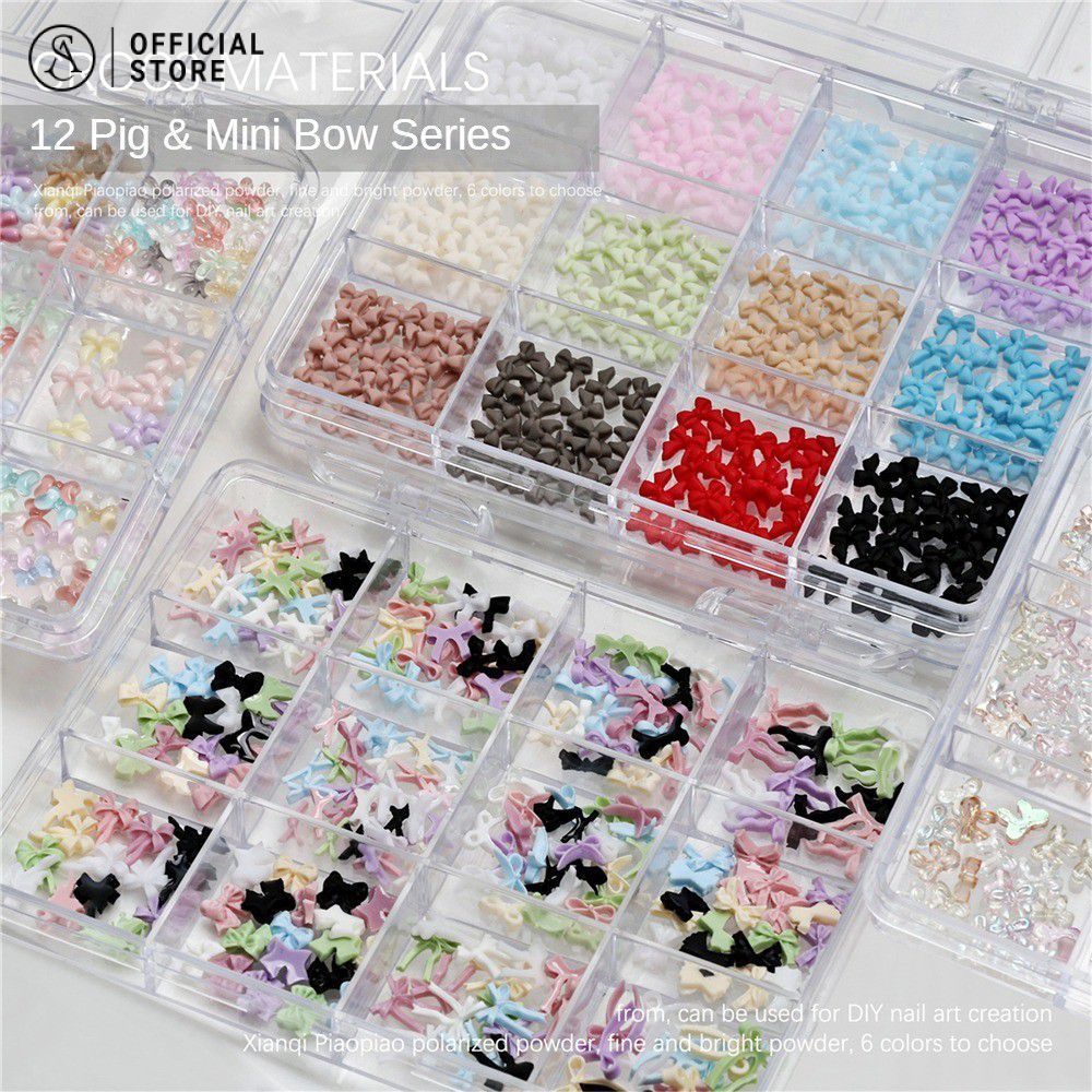 โบว์สีสันสดใส อุปกรณ์ตกแต่งเล็บ โบว์และเนคไทขนาดเล็ก 3D สำหรับตกแต่ง อุปกรณ์ตกแต่งเล็บ