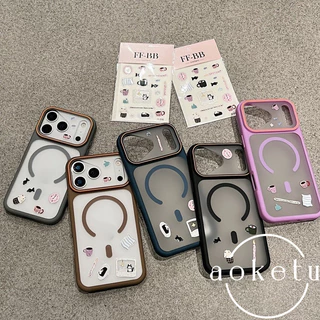 Creative หน้าต่างขนาดใหญ่แม่เหล็ก DIY กาแฟแมวสติกเกอร์เคสโทรศัพท์เหมาะสําหรับ iPhone 11 12 13 14 15 16 17 Pro max frosted รวมทุกอย่างฝาครอบป้องกันการตก
