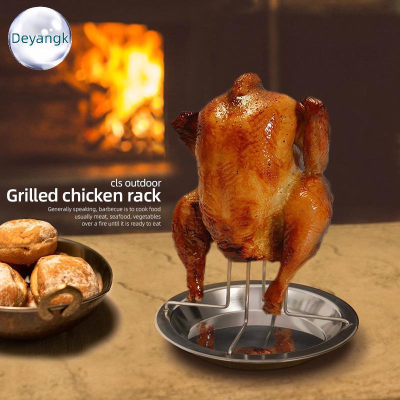 Deyangk ย่างย่างขาตั้งไก่ Roaster Rack ห้องครัวกลางแจ้งเครื่องมือบาร์บีคิวเหล็กคาร์บอนไม่ติดจานไก่ย่าง TH