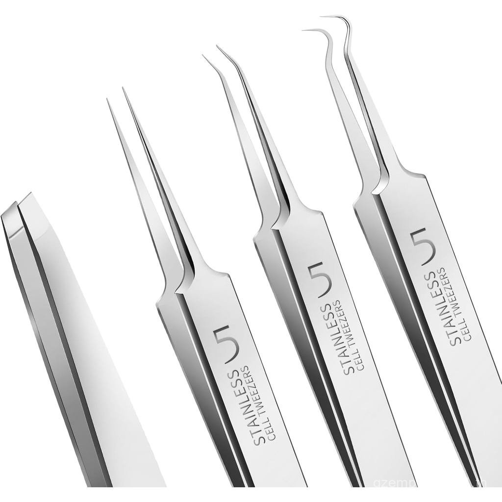 Teenitor 4 Pcs Professional Blackhead Tweezers and Pimple Popper Tool Kit, Stainless Steel Cell Twee
