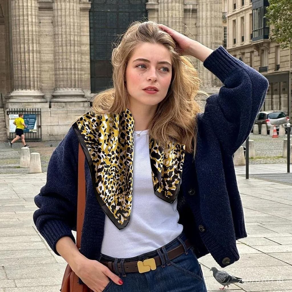 Leopard Print Square Scarf for Women Neck Head Wrap Fashion Accessory for Travel Styling Outfit Look
