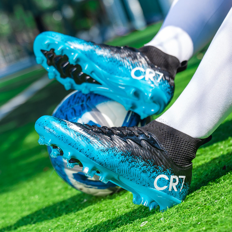 รองเท้าฟุตบอล Long Spike Youth Boys Girls Shoes CR7 High-Top [ผู้ผลิตคําแนะนําหลัก] Cross-Border 34-