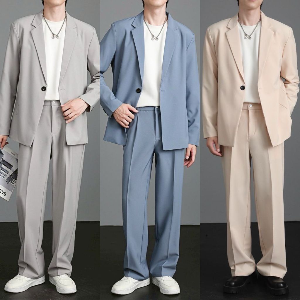 SUIT-M04 เซ็ตสูท เสื้อ+กางเกง เสื้อสูทแจ็คเก็ต ใส่ออกงาน สไตล์เกาหลี สำหรับผู้ชาย M-4XL สินค้าพร้อมส