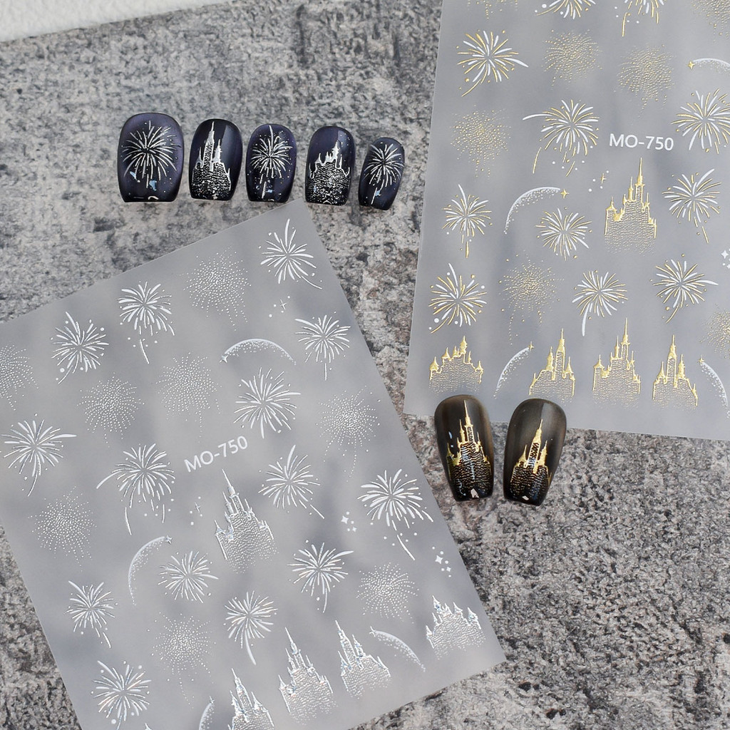 ปีใหม่ดอกไม้ไฟสติ๊กเกอร์ติดเล็บปราสาทฝันไหลทองเงินสีแดงสดใสดอกไม้ไฟสติ๊กเกอร์ติดเล็บ - รูปที่ 2