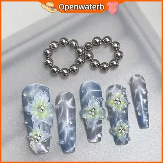 [KAN] เล็บรอบแม่เหล็กลูกปัดดอกไม้น้ําแข็ง Cats Eye Nail Art 10 ชิ้น FXH