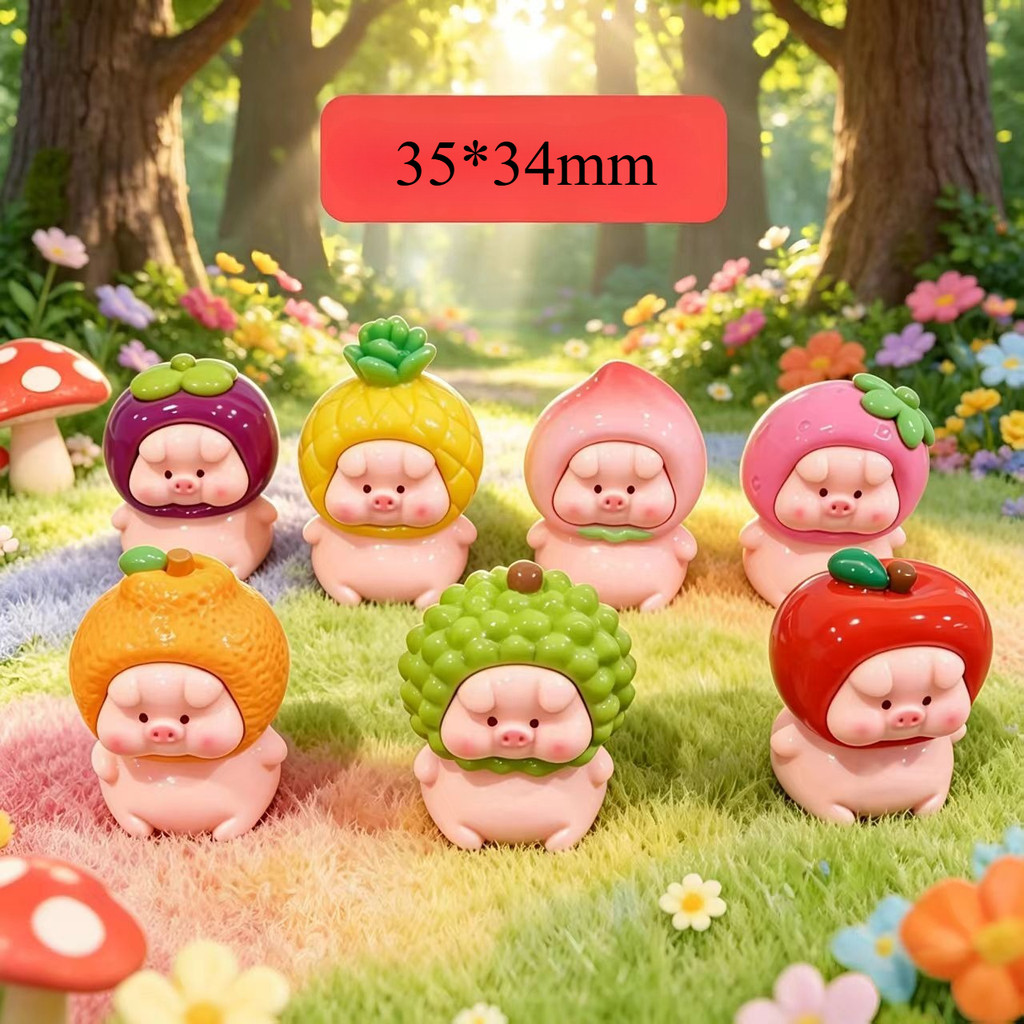 7PCS ผลไม้ลูกหมูการ์ตูนหมู Apple สีส้ม 3D เรซิ่นตัวเลขสําหรับ DIY(4-341)