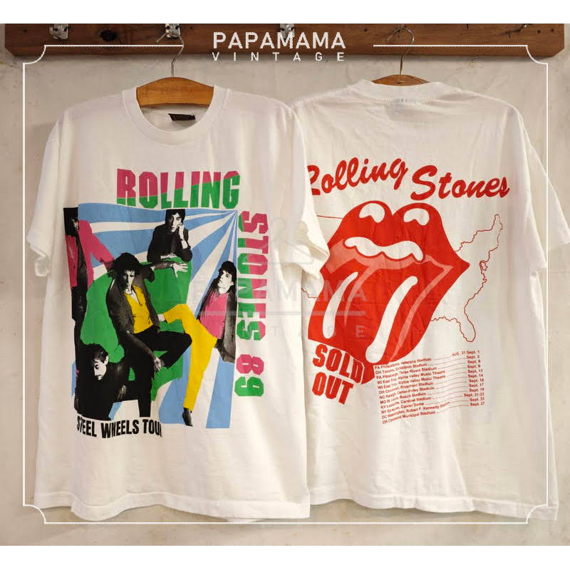 หินกลิ้ง STEEL WHEELS TOUR '89 เสื้อวินเทจ เสื้อทัวร์ วงร๊อค papamama vintage shirt