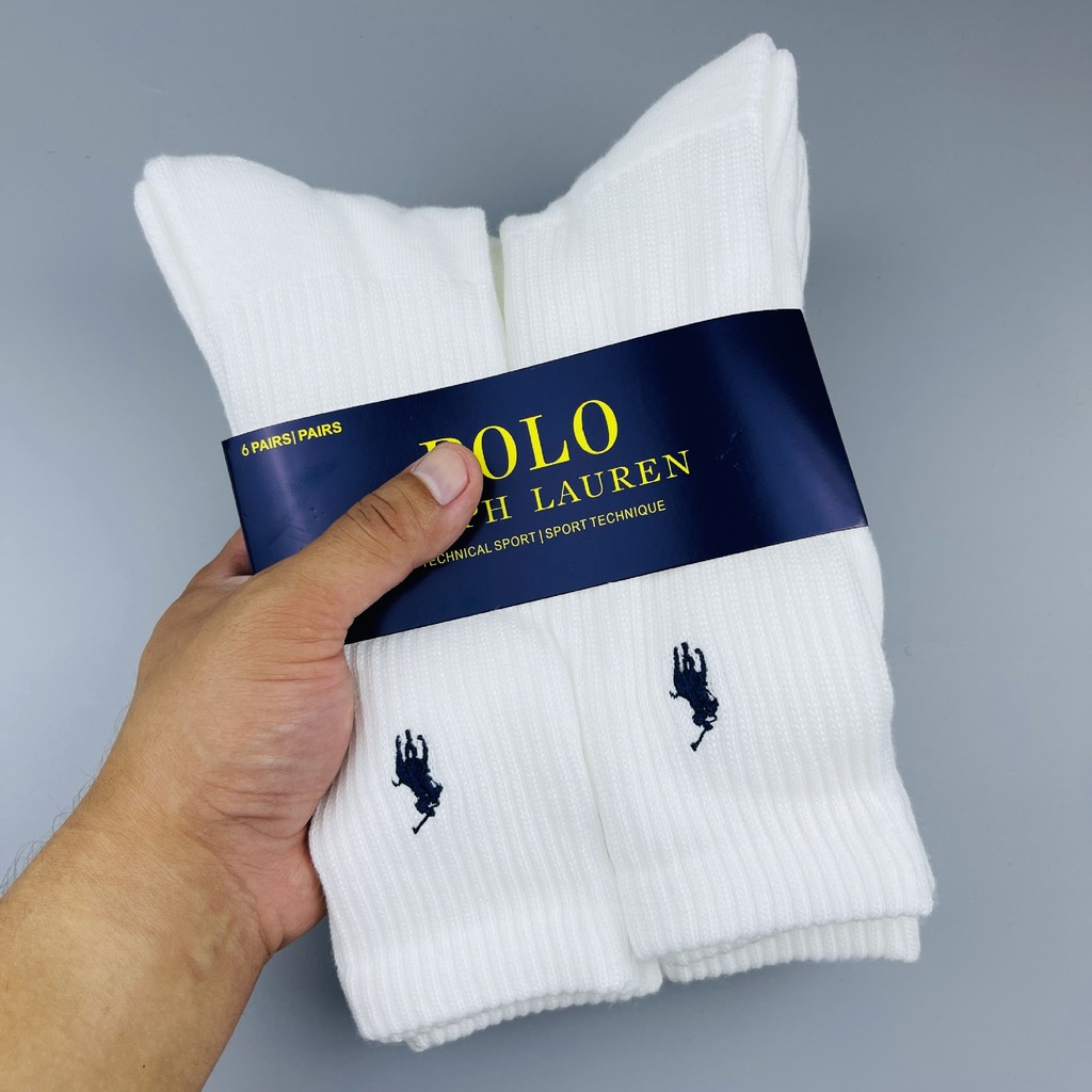 ถุงเท้า Paul Polo Ralph Pony 6 คู่ แบบคลาสสิก ปลายหลอดยาวปานกลาง ทำจากผ้าขนหนู ดูดซับเหงื่อได้ดี มีการปักลายด้านล่าง