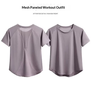 เสื้อยืดฟิตเนสแผงตาข่ายสำหรับผู้หญิง แห้งเร็ว ระบายอากาศได้ดี