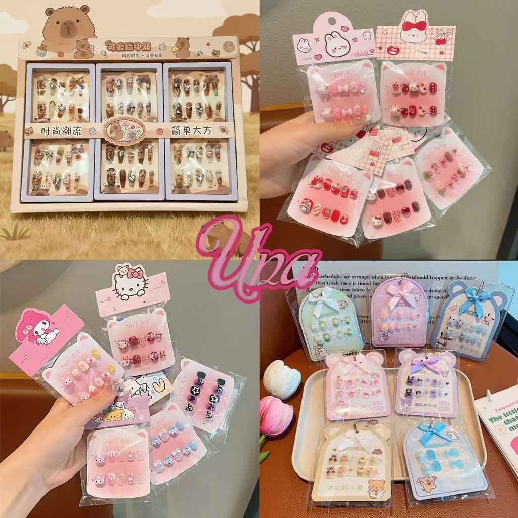 Una Gift Shop(A1745)❣🇹🇭🚚พร้อมส่ง❣ชุดเล็บปลอมเด็กลายการ์ตูนน่ารัก มีกาวให้ในตัว