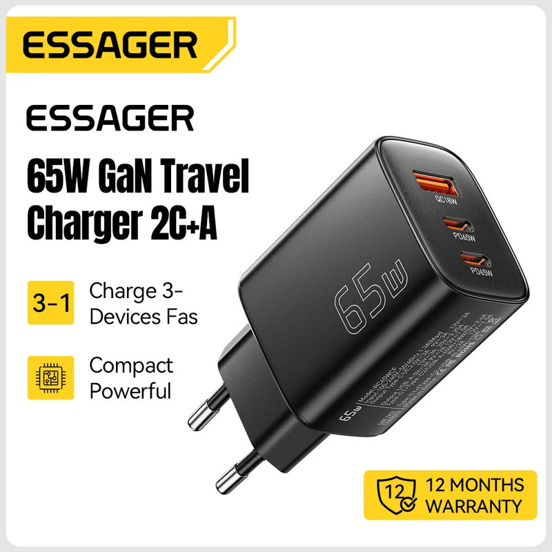 Essager 65W GaN Charger Quick Charge USB Charger ประเภท C Charger แบบพกพา Fast Charger สําหรับแล็ปท็
