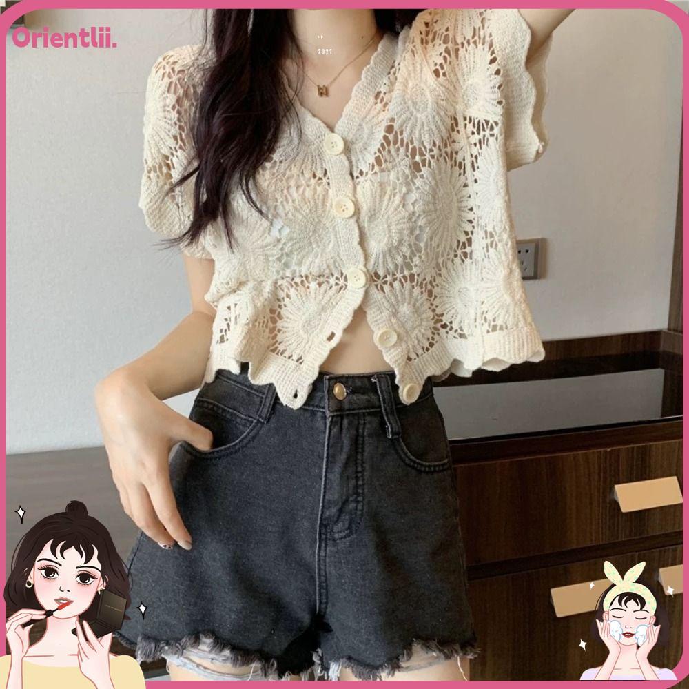 เสื้อคาร์ดิแกน crochet แขนสั้น แบบ Boho chic สำหรับฤดูร้อน