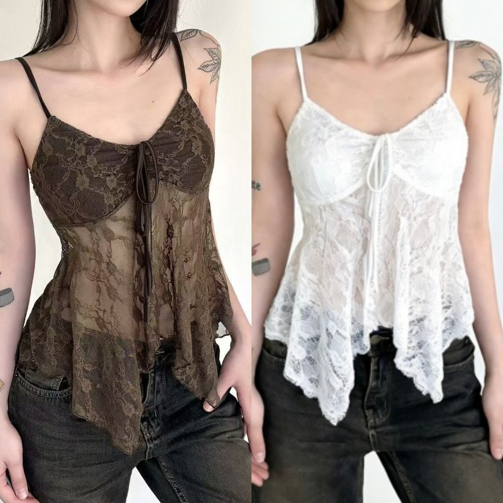 YY126 สายเดี่ยวดีเทลลูกไม้ เหมาะกับสาวเซ็กซี่ เย้ายวน  สายปรับได้ มีฟองน้ำ สีทูโทน น่ารัก ใส่สบาย ราคาถูก