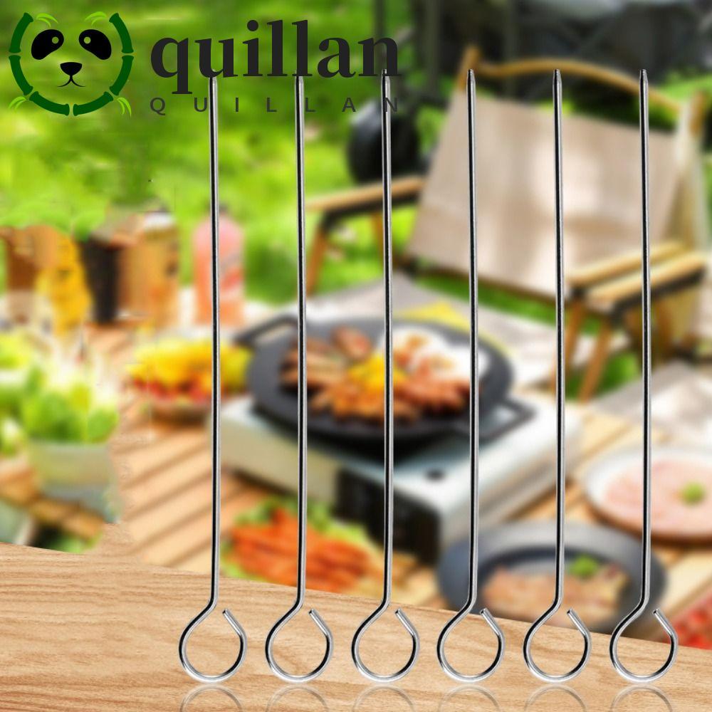 QUILLAN 20 ชิ้น Roast Goose เข็ม, Reusable Ringed สแตนเลสบาร์บีคิว Skewers, BBQ Skewers สวน