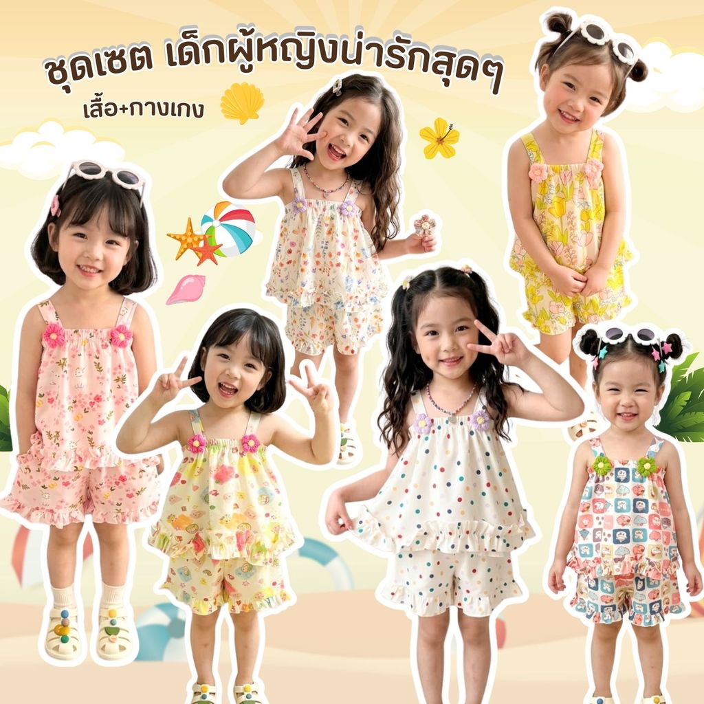 Dolemi Baby ชุดเซตเด็กหญิง ลายน่ารัก มี6ลาย เสื้อ สายเดี่ยว กางเกง เซต2ชิ้น ขาสั้น