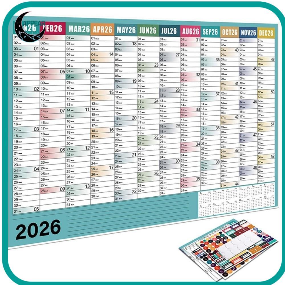APPEAR Calendar Planner Sheet, Agenda Organizer Annual Planner Wall Hanging Calendar, Creative 2026 