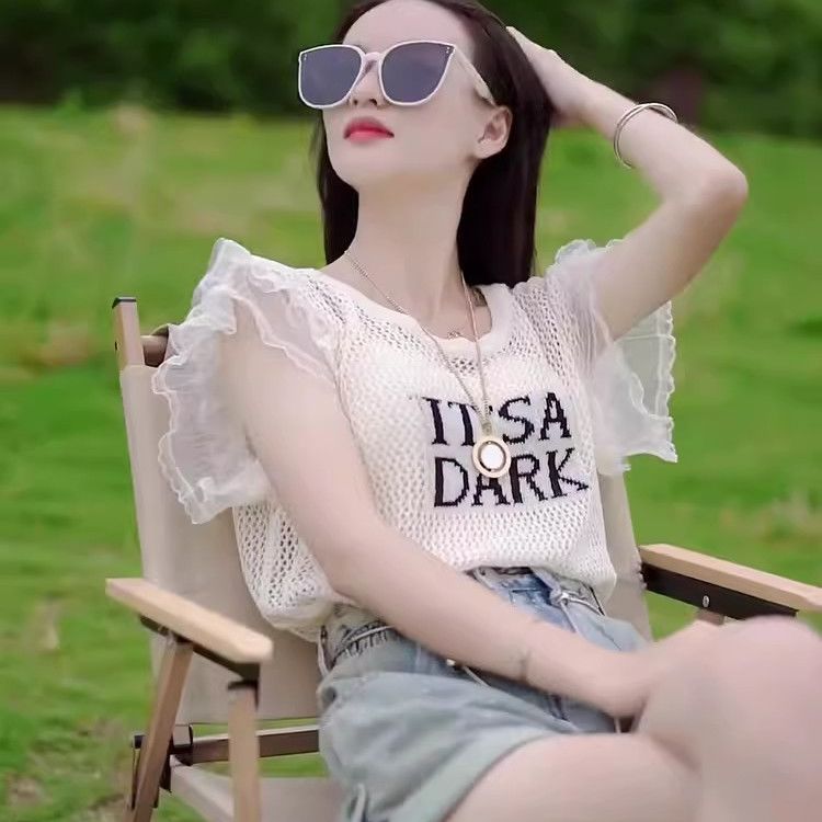 [F-store] เสื้อยืดแขนสั้นเร้าใจกลวงด้านบนผู้หญิงฤดูร้อนแฟชั่นแฟชั่นแฟชั่นนางฟ้าอารมณ์บินแขนหวาน