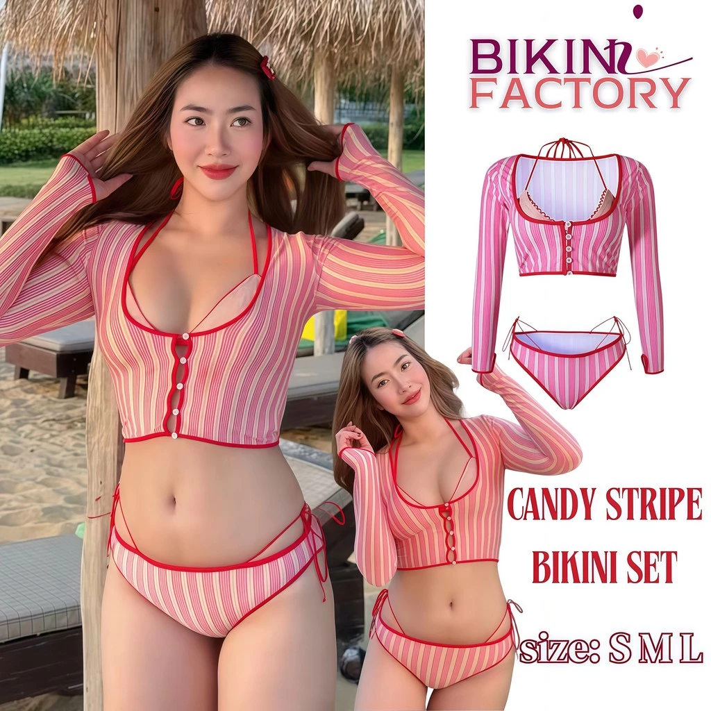 BIKINI FACTORY ชุดว่ายน้ำ 3 ชิ้น ชุดไปทะเล แขนยาว ชุดทะเลผู้หญิง น่ารัก 🦋 มีไซส์ S M L XL 2XL ส่งไว ส่งด่วน Y164