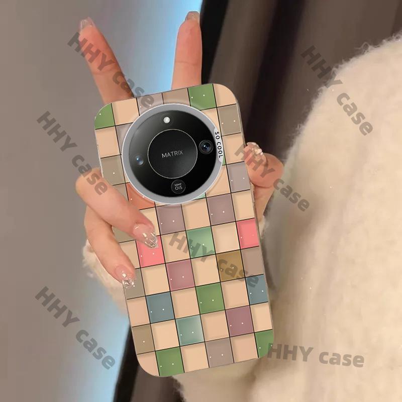 เคส Honor X9D X9C X9B X9A 5G เคส Honor X9C Smart 5G เคส กรณีที่มีสีสัน Checkered Matte Hard Shell กันกระแทกป้องกันกรณีพร้อมกระบวนการ IMD หรูหรา Electroplated เสร็จสิ้นอินเทรนด์ INS