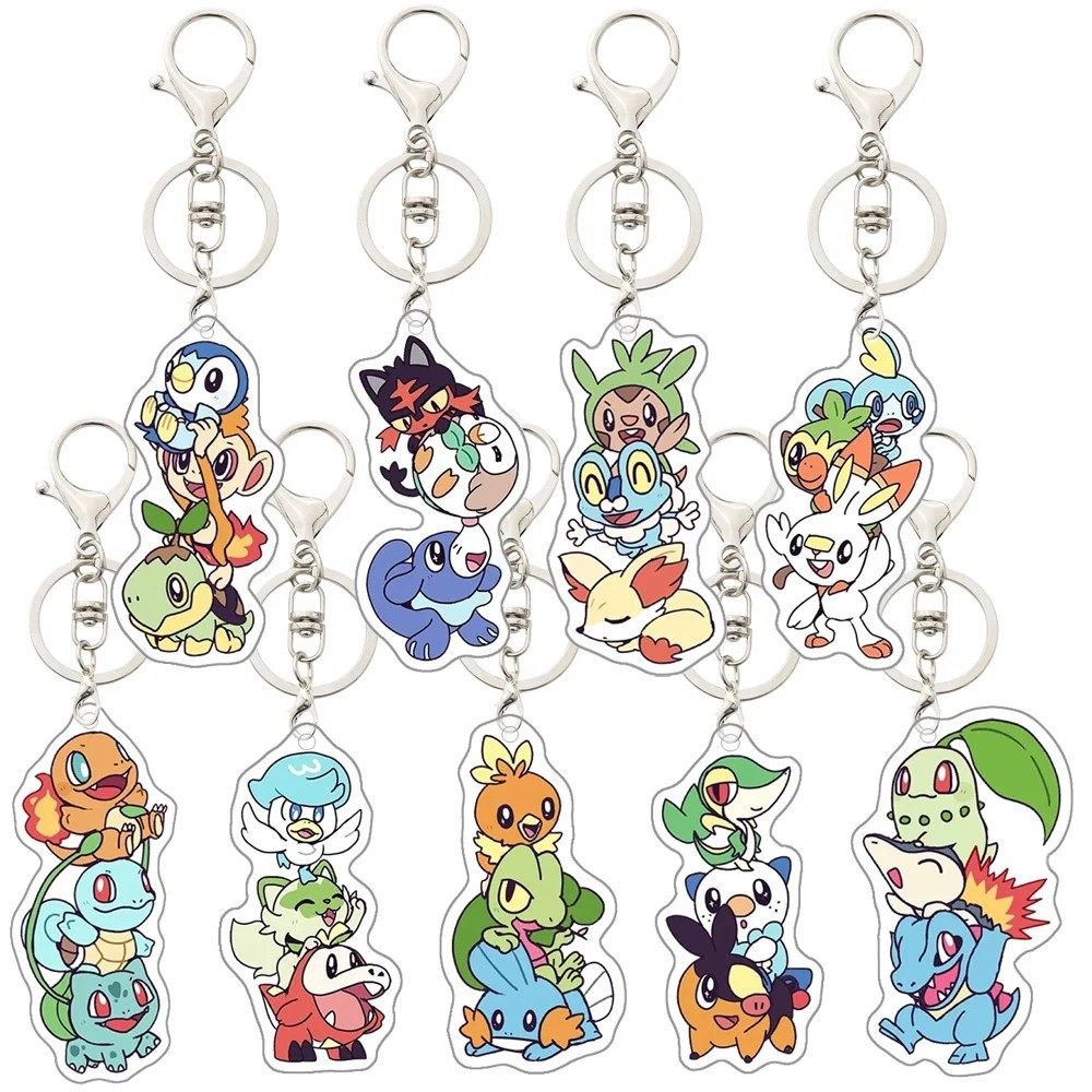 Pokemon อะนิเมะอะคริลิค Mica พวงกุญแจ Bulbasaur Charmander Totodile Chikorita Torchic Mudkip Popplio
