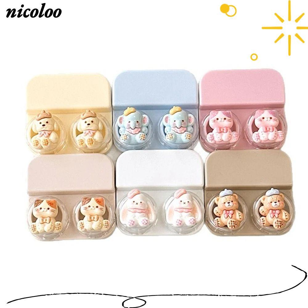 คอนแทคเลนส์ NICOLO , กล่องเลนส์การ์ตูน ABS, แบบพกพาพร้อมไม้กายสิทธิ์ดูดพร้อมแหนบเลนส์แบบลิ้นชักเดินท