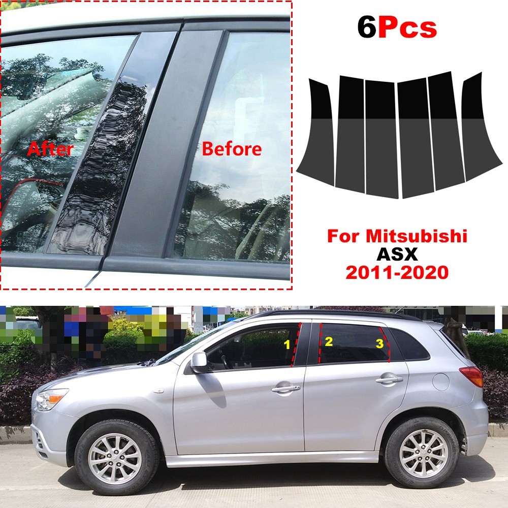 6PCS รถหน้าต่างประตูคอลัมน์ขัด BC เสาโพสต์ Fit สําหรับ Mitsubishi ASX 2011-2020 หน้าต่าง Trim ฝาครอบ