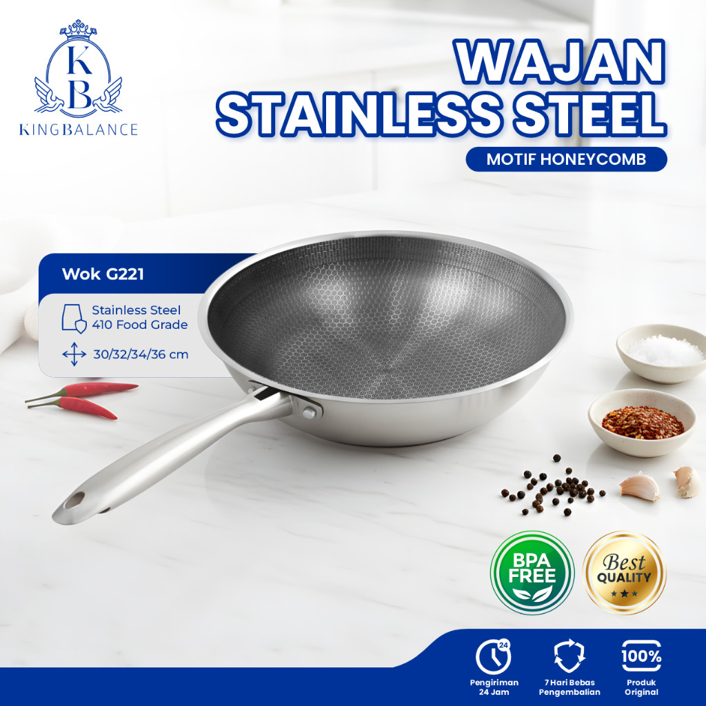 Steelicious.id กระทะสแตนเลสไม่ติดกระทะรังผึ้ง กระทะอเนกประสงค์ขนาดใหญ่ - G221