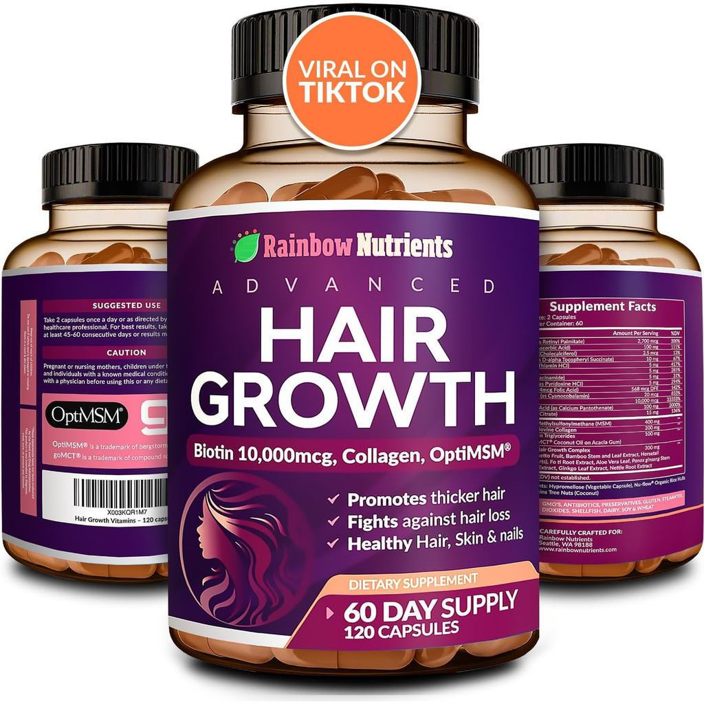 วิตามินของผู้หญิง HairGrowth|Biotin10,000mcg คอลลาเจน จดสิทธิบัตร OptiM®, goMCT®,, เลื่อยปาล์ม|ไลร์