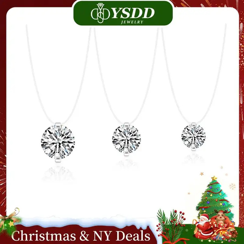 【#450NewChokerNecklaceที่มองไม่เห็น1-3CTClearNylonThreadสร้อยคอvvsyntheticMoissaniteสร้อยคอin925Ster