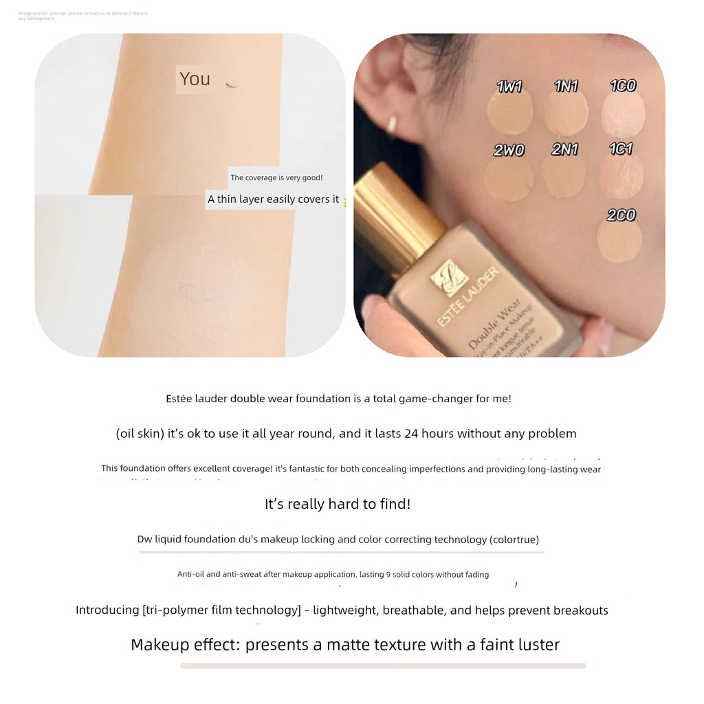 ครีมรองพื้น ไพรเมอร์ มันลี่คิสมัม| Estee Lauder DW Liquid Foundation 1W1 Brightening คอนซีลเลอร์ Hol