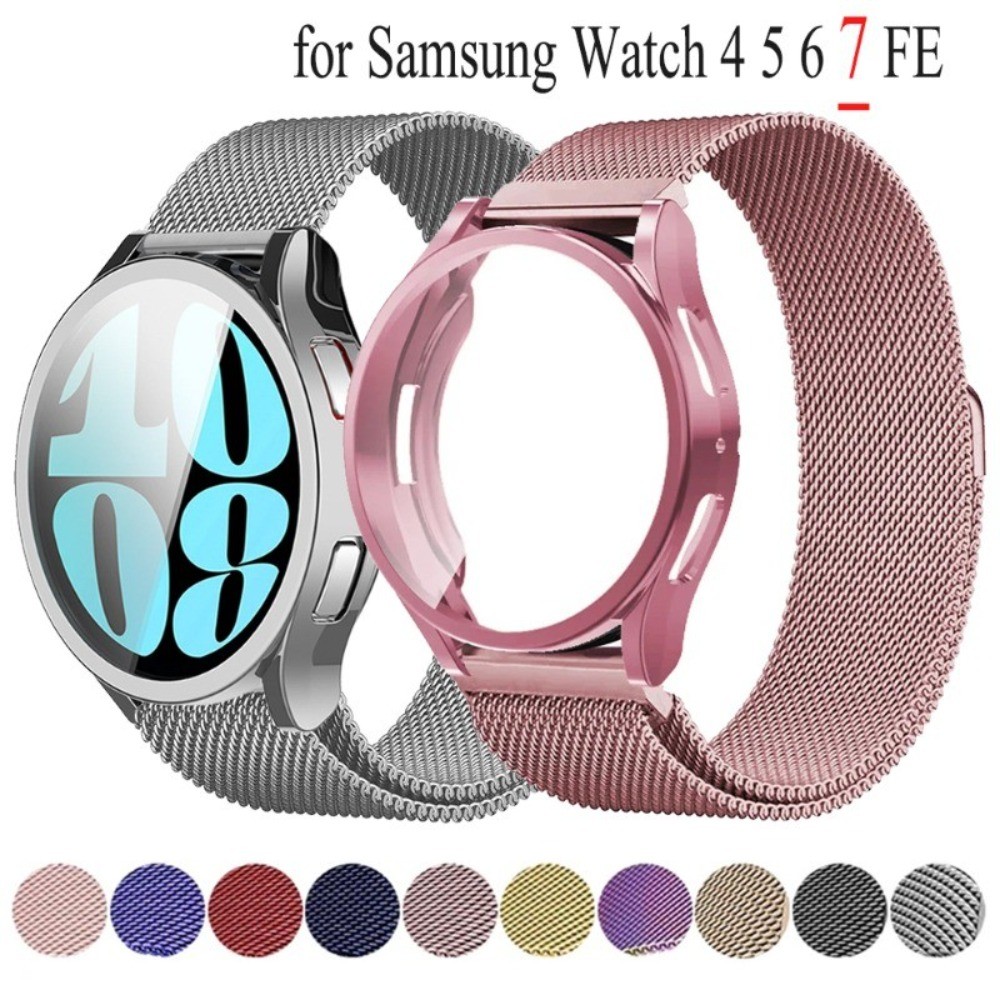 Milanese ตาข่าย Loop สําหรับ Samsung Watch 7 44 มม.40 มม.ครอบคลุมเต็มรูปแบบป้องกัน TPU สําหรับนาฬิกา FE 4 5 6 44 มม.40 มม.โลหะสายแม่เหล็ก