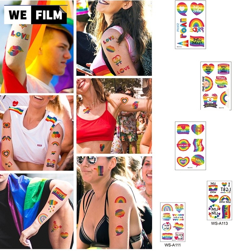 120*76mm สติ๊กเกอร์ pride month LGBT แทททูกันน้ำ สติ๊กเกอร์แทททู Rainbow Tattoo Sticker สติ๊กเกอร์รอ