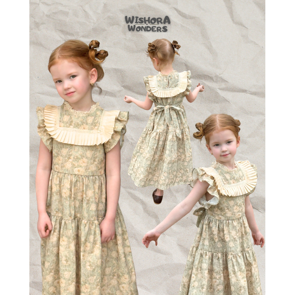 WISHORA WONDERS 26ss DLD260232 Mossy Grace Dress เสื้อผ้าเด็กผู้หญิง ชุดเดรสเด็กหญิง ลายดอกไม้ คอจีบระบาย ใส่ออกงาน