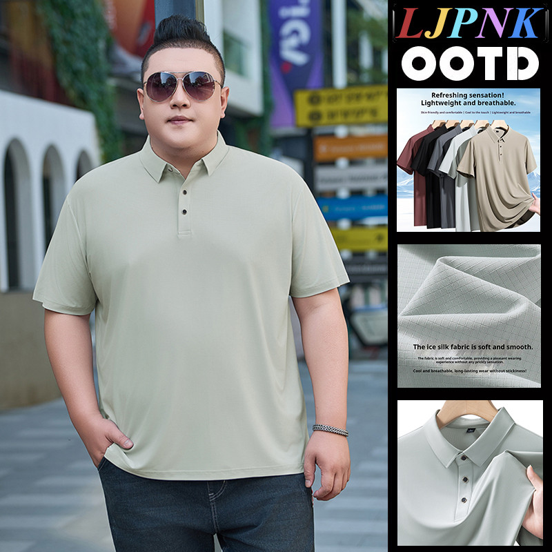 เสื้อโปโลผู้ชาย ผ้าไหมน้ำแข็ง ไซซ์ใหญ่ 9XL แห้งเร็วและระบายอากาศดี
