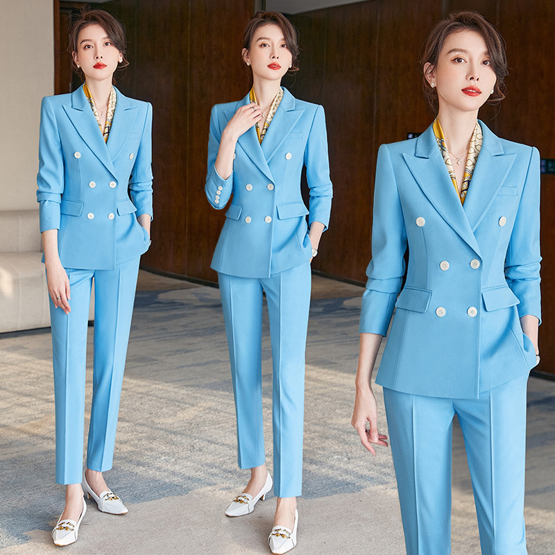 High-End Feeling Blue Suit Suit Suit Female Spring Temperament Goddess Style Fashion Suit Jacket Fas