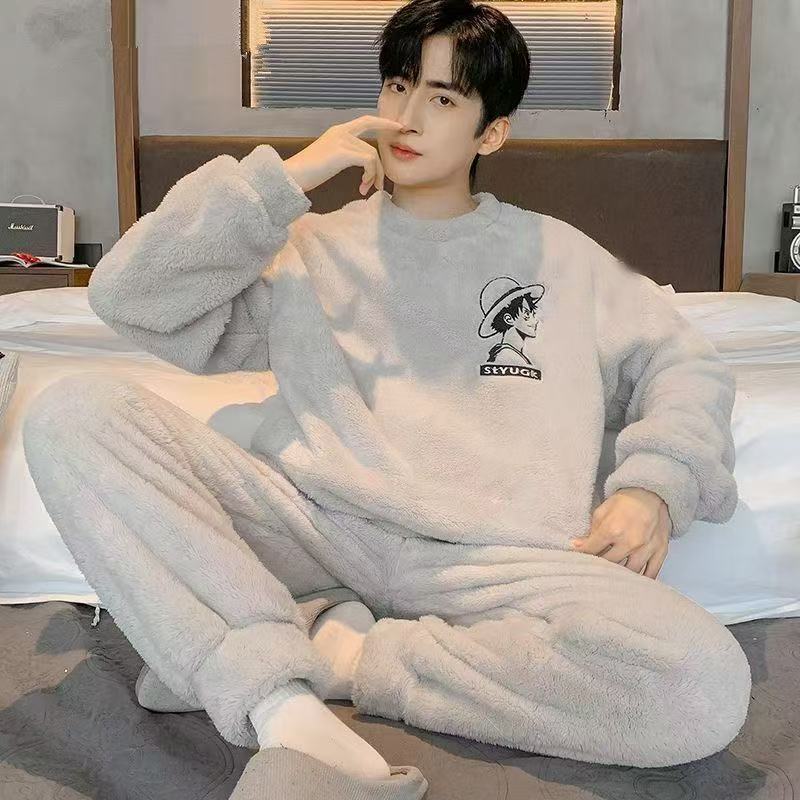 睡衣男秋冬季珊瑚绒法兰绒男士睡衣卡通男装可外穿男士睡衣家居服20251218Pajamas Men's Autumn and Winter Coral Velvet Flannel Men's Paj