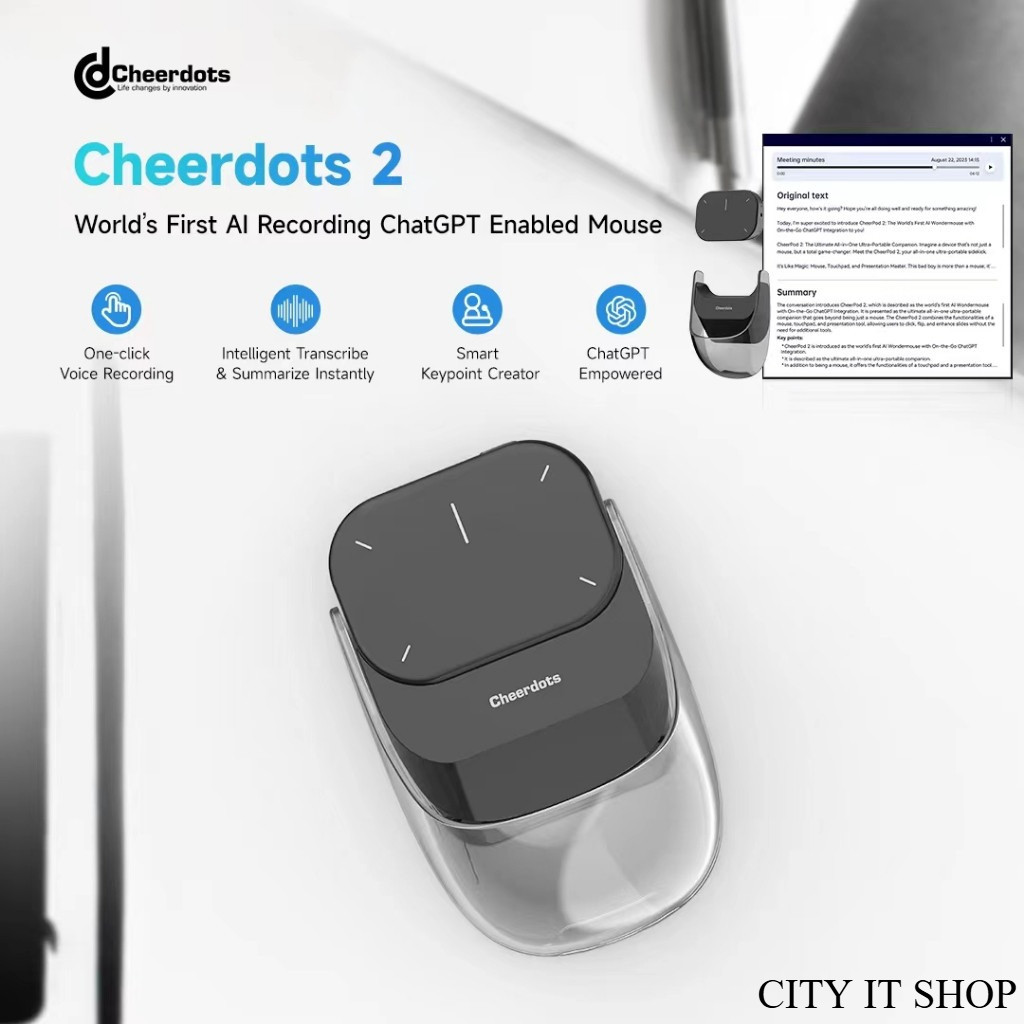 Cheerdots 2 Air เมาส์ไร้สาย AI บันทึก ChatGPT ใช้งานง่าย พกพาสะดวก
