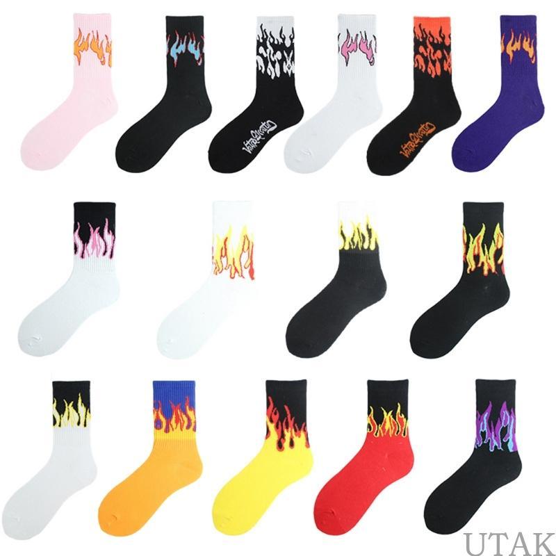 TUAKE ถุงเท้าRibbed สำหรับผู้หญิงและผู้ชาย สไตล์Hip Hop Streetwear สีContrast เหมาะสำหรับกีฬาและสเก็ตบอร์ด