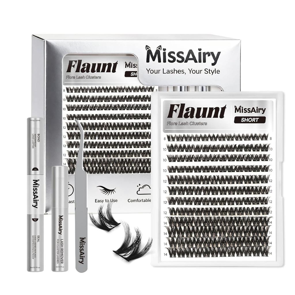 Flaunt Lash Clusters Kit Flora สั้น 8-14 มม.Volume Wispy Eyelash Clusters D Curl DIY Eyelash Extensi