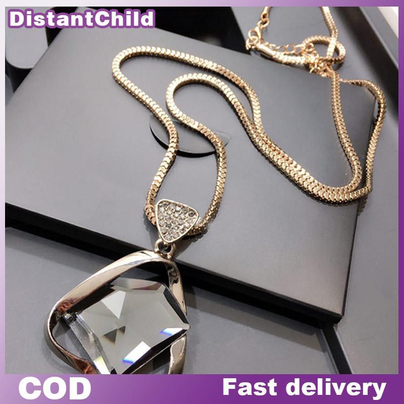 DSTH เรขาคณิตคริสตัล Rhinestone จี้สร้อยคอเสื้อกันหนาวยาวสร้อยคอสร้อยคอเครื่องประดับ DSS