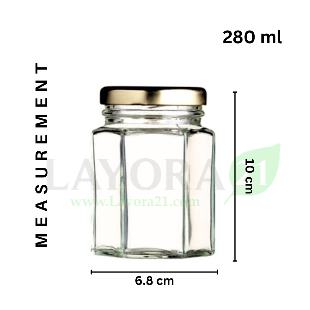 Layora21 280ML โหลแก้วหกเหลี่ยมพร้อมฝาโลหะ (P005)| กระปุกหกเหลี่ยม