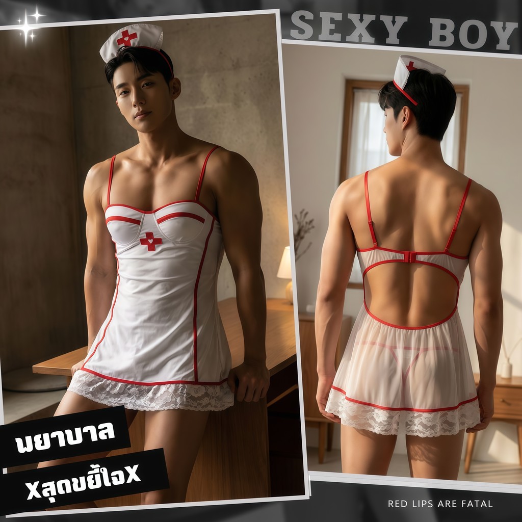 คอสเพลย์พยาบาลเซ็กซี่ ชุดคอสเพลย์ผู้ชายผู้ใหญ่ ชุดนอนผู้ชายเซ็กซี่ 🚑💘 SEXY BOY ไซส์ S-2XL S-931