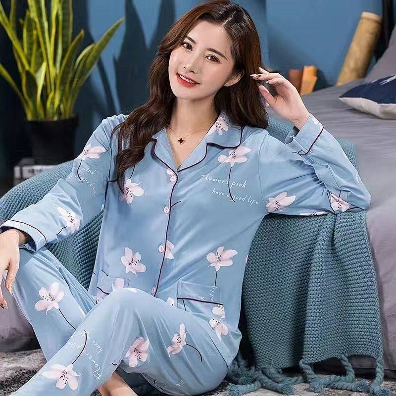 Pajamas Spring and Autumn Women's Polyester Cotton Long-Sleeved Women's Pajamas Winter Polyester Cot