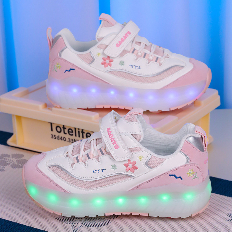 [Bebele] Runaway Shoes Girls Mesh Four-Wheel Walking Can Slip USB Charging Children Four Seasons Whe