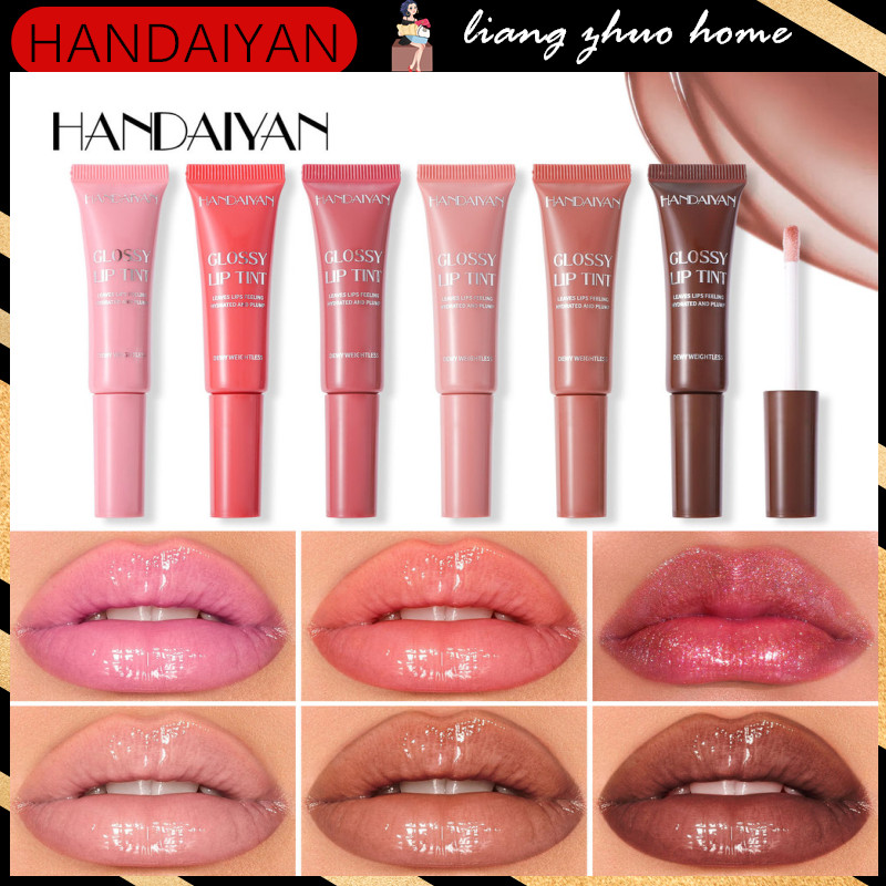 HANDAIYAN Soft Tube Mirror Lip Gloss Dark Brown Liquid ลิปสติก Plumping Nude Pink Lip Tint Moisturizing Lip Glaze ความงามเครื่องสําอางแต่งหน้า