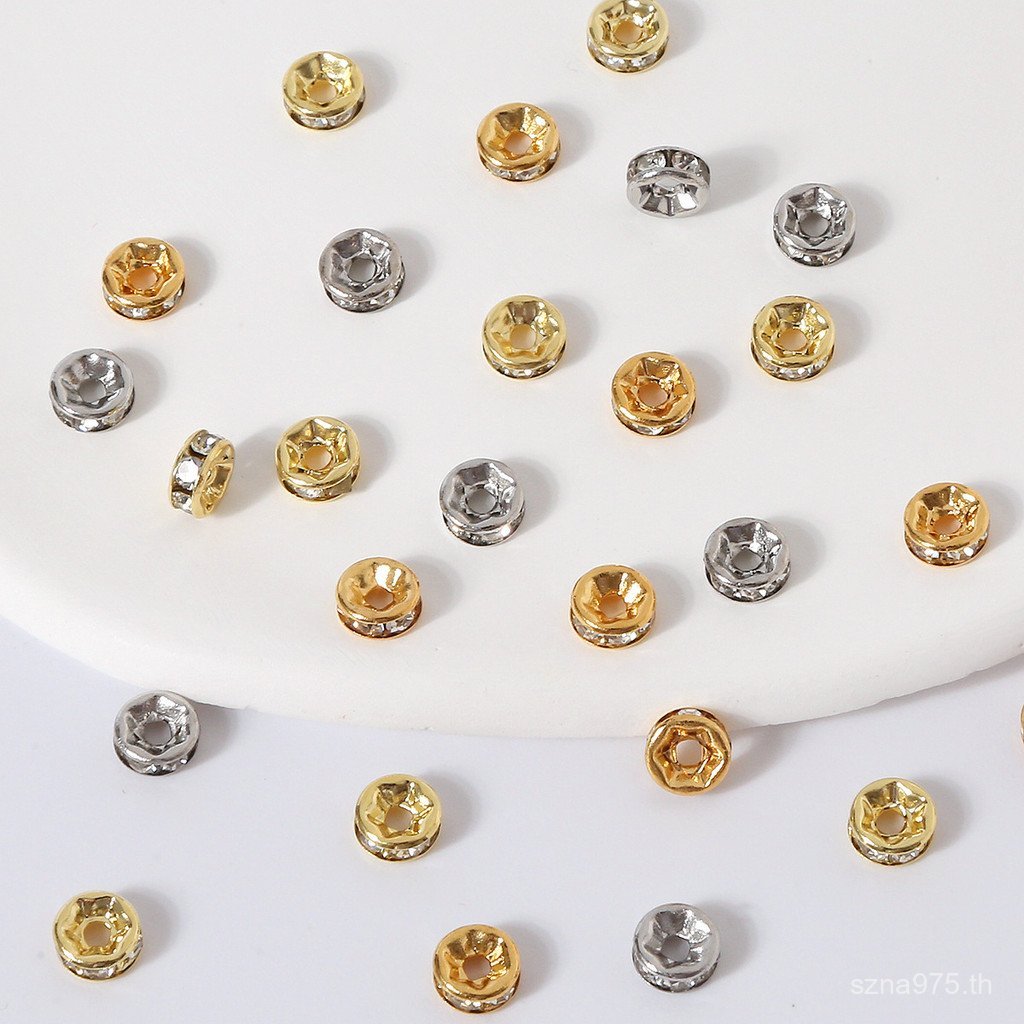 สร้อยคอมากกว้างและสร้อยข้อมือ 18K Gold-Plated กับลูกปัดไซรัมและแหวนเพชรสังเคราะห์ สำหรับคนชอบทำเอง A